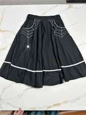 Hell Bunny miss muffet pin up Black Skirt with White Spiderweb embroidery goth